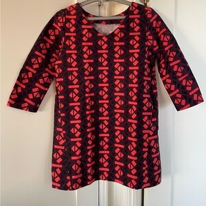 Orange, Purple and Black Geometric Cotton Dress with Front Side Pockets